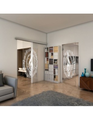 Glasschiebetür SLIM-LINE - Fineprint Model 134 Weiss auf Klarglas