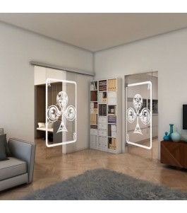 Glasschiebetür SLIM-LINE - Fineprint Model 135 Weiss auf Klarglas