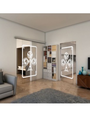 Glasschiebetür SLIM-LINE - Fineprint Model 135 Weiss auf Klarglas