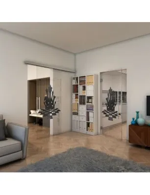 Glasschiebetür SLIM-LINE - Fineprint Model 136 Schwarz auf Klarglas