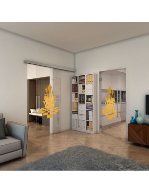 Glasschiebetür SLIM-LINE - Fineprint Model 136 Gold auf Klarglas