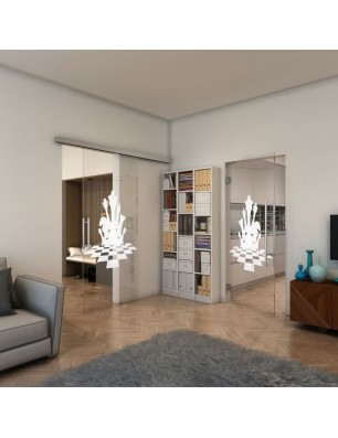 Glasschiebetür SLIM-LINE - Fineprint Model 136 Weiss auf Klarglas