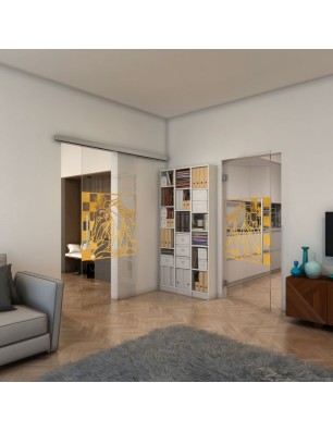 Glasschiebetür SLIM-LINE - Fineprint Model 137 Gold auf Klarglas