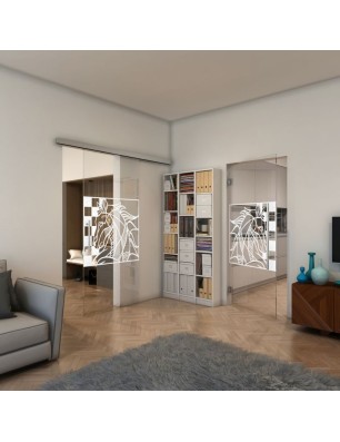 Glasschiebetür SLIM-LINE - Fineprint Model 137 Weiss auf Klarglas