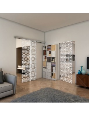 Glasschiebetür SLIM-LINE - Fineprint Model 143 Weiss auf Klarglas