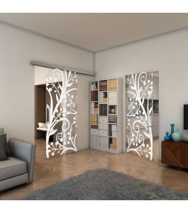 Glasschiebetür SLIM-LINE - Fineprint Model 146 Weiss auf Klarglas