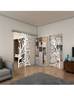 Glasschiebetür SLIM-LINE - Fineprint Model 146 Weiss auf Klarglas