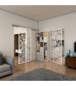 Glasschiebetür SLIM-LINE - Fineprint Model 148 Weiss auf Klarglas