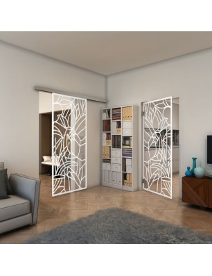 Glasschiebetür SLIM-LINE - Fineprint Model 148 Weiss auf Klarglas