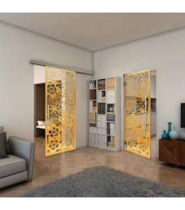Glasschiebetür SLIM-LINE - Fineprint Model 149 Gold auf Klarglas