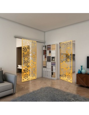 Glasschiebetür SLIM-LINE - Fineprint Model 149 Gold auf Klarglas