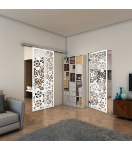 Glasschiebetür SLIM-LINE - Fineprint Model 149 Weiss auf Klarglas