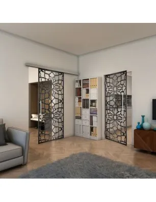 Glasschiebetür SLIM-LINE - Fineprint Model 150 Schwarz auf Klarglas