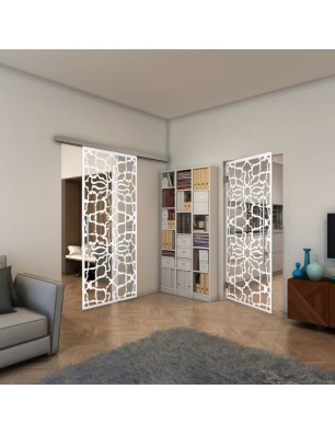 Glasschiebetür SLIM-LINE - Fineprint Model 150 Weiss auf Klarglas