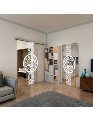 Glasschiebetür SLIM-LINE - Fineprint Model 151 Weiss auf Klarglas