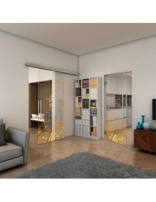 Glasschiebetür SLIM-LINE - Fineprint Model 155 Gold auf Klarglas