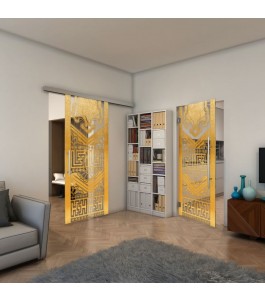 Glasschiebetür SLIM-LINE - Fineprint Model 156 Gold auf Klarglas