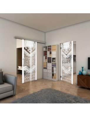 Glasschiebetür SLIM-LINE - Fineprint Model 156 Weiss auf Klarglas