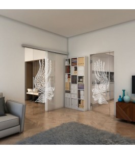 Glasschiebetür SLIM-LINE - Fineprint Model 157 Weiss auf Klarglas