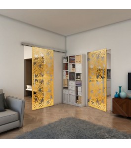 Glasschiebetür SLIM-LINE - Fineprint Model 158 Gold auf Klarglas