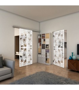 Glasschiebetür SLIM-LINE - Fineprint Model 158 Weiss auf Klarglas