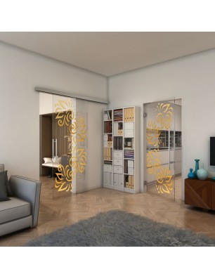 Glasschiebetür SLIM-LINE - Fineprint Model 163 Gold auf Klarglas