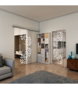 Glasschiebetür SLIM-LINE - Fineprint Model 163 Weiss auf Klarglas
