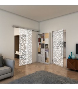 Glasschiebetür SLIM-LINE - Fineprint Model 164 Weiss auf Klarglas