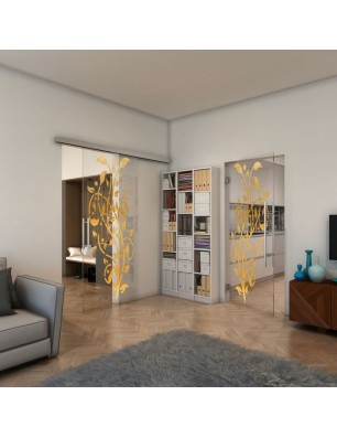 Glasschiebetür SLIM-LINE - Fineprint Model 166 Gold auf Klarglas