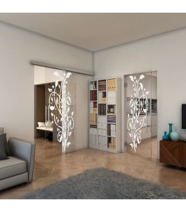 Glasschiebetür SLIM-LINE - Fineprint Model 166 Weiss auf Klarglas