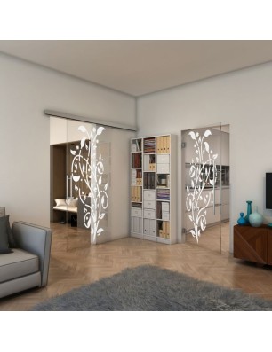 Glasschiebetür SLIM-LINE - Fineprint Model 166 Weiss auf Klarglas