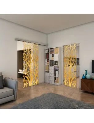 Glasschiebetür SLIM-LINE - Fineprint Model 167 Gold auf Klarglas