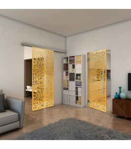 Glasschiebetür SLIM-LINE - Fineprint Model 168 Gold auf Klarglas