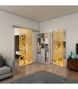 Glasschiebetür SLIM-LINE - Fineprint Model 170 Gold auf Klarglas