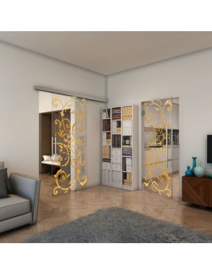 Glasschiebetür SLIM-LINE - Fineprint Model 171 Gold auf Klarglas