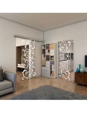 Glasschiebetür SLIM-LINE - Fineprint Model 171 Weiss auf Klarglas
