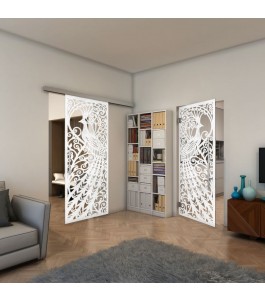 Glasschiebetür SLIM-LINE - Fineprint Model 172 Weiss auf Klarglas
