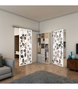 Glasschiebetür SLIM-LINE - Fineprint Model 175 Weiss auf Klarglas