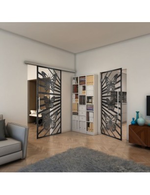 Glasschiebetür SLIM-LINE - Fineprint Model 176 Schwarz auf Klarglas
