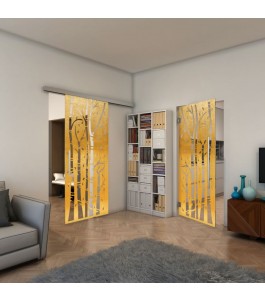 Glasschiebetür SLIM-LINE - Fineprint Model 182 Gold auf Klarglas