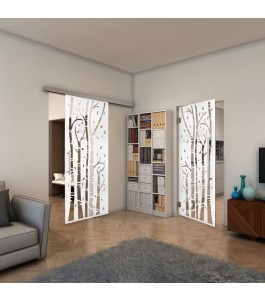 Glasschiebetür SLIM-LINE - Fineprint Model 182 Weiss auf Klarglas