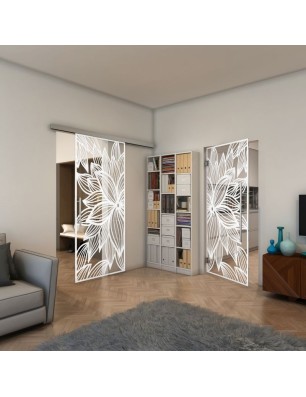 Glasschiebetür SLIM-LINE - Fineprint Model 184 Weiss auf Klarglas