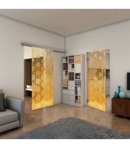 Glasschiebetür SLIM-LINE - Fineprint Model 187 Gold auf Klarglas