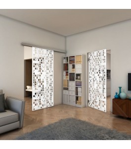 Glasschiebetür SLIM-LINE - Fineprint Model 190 Weiss auf Klarglas
