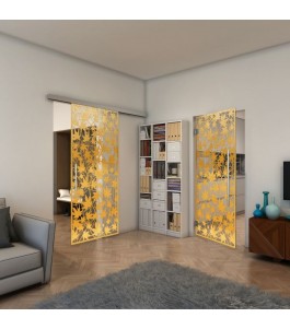 Glasschiebetür SLIM-LINE - Fineprint Model 192 Gold auf Klarglas