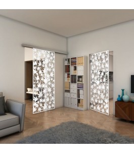 Glasschiebetür SLIM-LINE - Fineprint Model 192 Weiss auf Klarglas