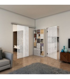Glasschiebetür SLIM-LINE - Fineprint Model 193 Weiss auf Klarglas