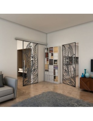 Glasschiebetür SLIM-LINE - Fineprint Model 195 Schwarz auf Klarglas
