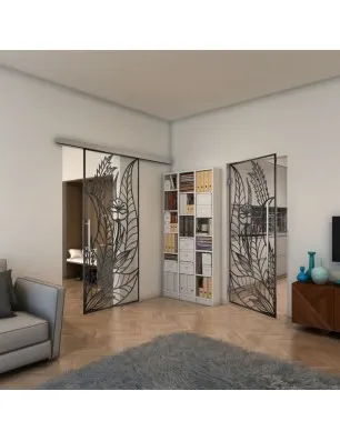 Glasschiebetür SLIM-LINE - Fineprint Model 195 Schwarz auf Klarglas