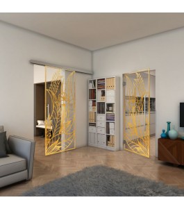 Glasschiebetür SLIM-LINE - Fineprint Model 195 Gold auf Klarglas
